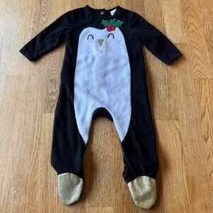 Holiday Time Penguin Infant Pajamas Glitter Fleece 6-9 Months